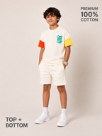 Organic Cotton Co Ords With Cut& Sew And Puff Print White