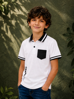 Organic Cotton Kids Polo With Hd Print Cloud Dancer